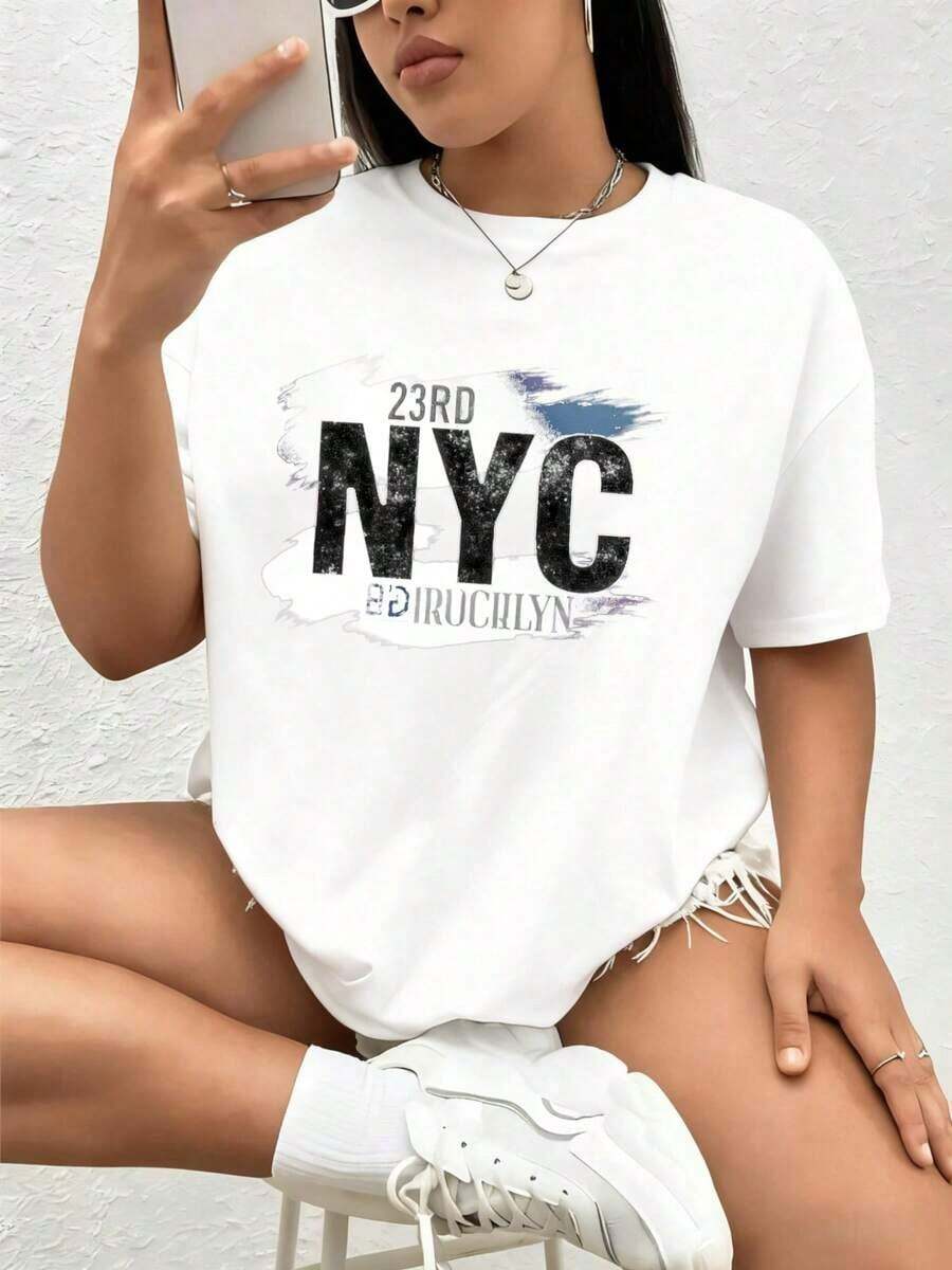 Playeras Holgadas Transpirables para Mujer, 23rd Nyc Brooklyn% - Blanco - Ver 1