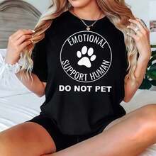Camiseta Negra de Manga Corta para Mujer con Estampado de "No Molestar a los Animales", Ropa Casual, Playera Holgada para Mujer - Negro - Ver 7