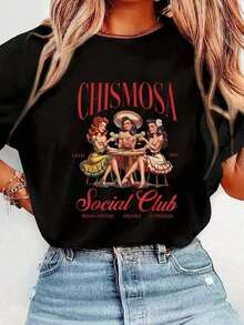 Comfortable100% cotton Chismosa Social Club Latina Chisme Mexicana Camiseta para Mujer Latina con Estampado, Cuello Redondo, Manga Corta, Cómoda, para Primavera y Verano, Ropa de MujerFashio - Negro - Ver 8
