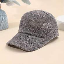 Women's Diamond Pattern Hollow Knit Baseball Cap, Sun Protection Outdoor Travel Beach Hat - Multicolor - View 7