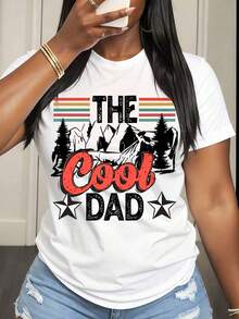 Camiseta de Mujer con Estampado Gráfico de Pino de Montaña "The Cool Dad", Ropa Casual de Verano para Uso Diario - Blanco - Ver 6