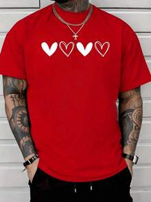 Cuatro Corazones Audaces Simbolizando Fuerza, Unidad y Resiliencia Impresos en el Pecho, Camiseta Casual de Hombre 100% Algodón 220g - Rojo - Ver 8