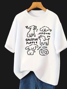 Camiseta PremiumY2K de manga corta y cuello redondo, corte holgado, casual y versátil, top estampado de moda para mujer, camiseta estampada de cuello redondo para primavera/verano, camiseta con estampado, top para mujer, ecológica. - Blanco - Ver 7