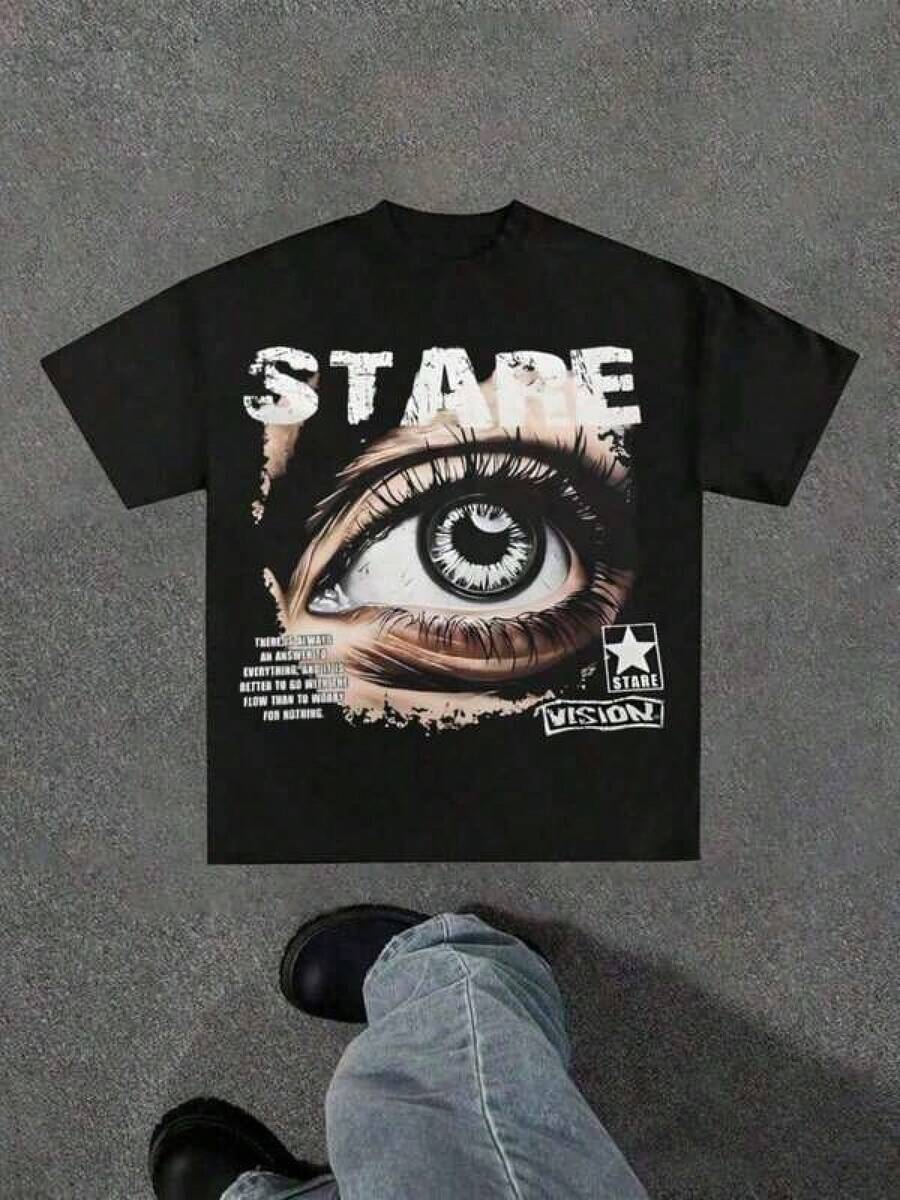 Camiseta Gráfica Stare Vision, Camiseta de Manga Corta Casual con Cuello Redondo Estampada para Hombre, Unisex, Adecuada para Todas las Temporadas, Ropa para Hombre, Camiseta Gráfica, Ropa de Verano, Camisetas de Verano, Conjuntos de Pascua, Ropa de Primavera, Camisetas Deportivas Unisex Casuales de Manga Corta para Uso Diario, tela suave y agradable al tacto para comodidad durante todo el día. - Negro - Ver 1