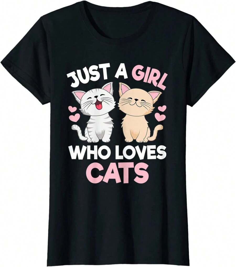 Solo Una Chica Que Ama A Los Gatos, Linda Camiseta Para Amantes De Gatos - Negro - Ver 1