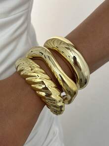 Bộ 8/4/3/1 chiếc vòng tay nữ kiểu Bohemian cổ điển thanh lịch CCB mạ vàng, kiểu dáng bất đối xứng, họa tiết hình sóng, hình chữ C rộng, hình giọt nước, thích hợp cho nữ đeo hàng ngày, dự tiệc, đi biển, du lịch, làm quà tặng. - Vàng - Xem 3