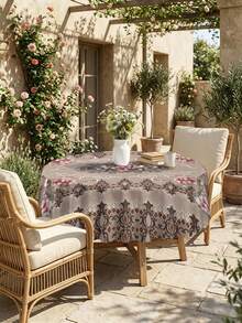 1/2pcs Tablecloth, Vintage Floral Pattern Polyester Tablecloth Suitable For Kitchen, Dining Room, Coffee Table, Dining Table, Picnic, Camping, Countryside Decor. Square And Round Shapes Available, Protect Tabletop, Decorate For Holidays, Multi-Scenario Use - Multicolor - View 12