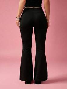 Women's Solid Color High Waist Flare Compression Yoga Pants - Black - View 2