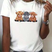 Camiseta Moderna para Mujer con Estampado de las Highlands - Suave Camiseta Escocesa de Manga Corta, Camiseta Casual de Elasticidad Media Adecuada para Verano y Primavera, Lavable a Máquina, Ideal para Disfraz o Atuendo Casual, Blanca CLL T-Shirts-3417Ropa Casual - Negro - Ver 1