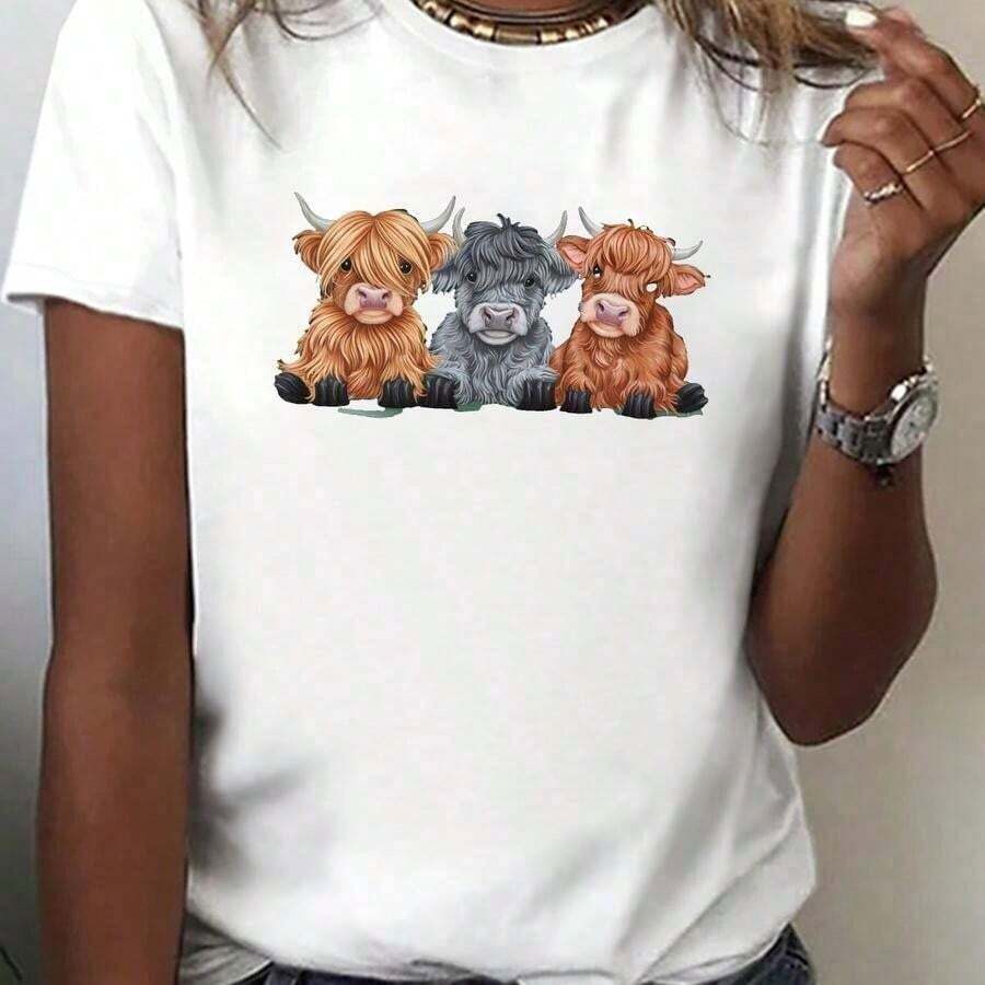Camiseta Moderna para Mujer con Estampado de las Highlands - Suave Camiseta Escocesa de Manga Corta, Camiseta Casual de Elasticidad Media Adecuada para Verano y Primavera, Lavable a Máquina, Ideal para Disfraz o Atuendo Casual, Blanca CLL T-Shirts-3417Ropa Casual - Negro - Ver 1