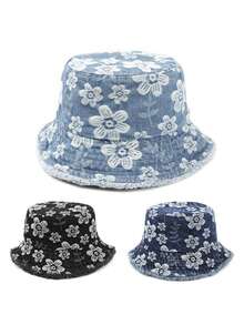1 chiếc mũ xô denim in hoa thời trang nữ, mũ xô viền tua rua - nhiều màu - Xem 8