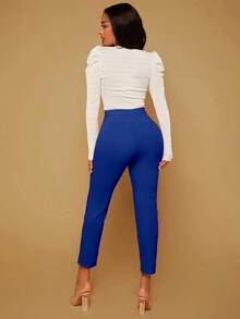 Pantalones unicolor de talle alto - azul real - Ver 2