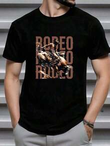 La imagen muestra a un valiente jinete de rodeo aferrado con fuerza mientras el toro salta enérgicamente simbolizando espíritu libre coraje y pasión por la aventura camiseta de hombre% algodón cómoda y moderna perfecta para expresar fuerza y determinación ZGX1 - Negro - Ver 9