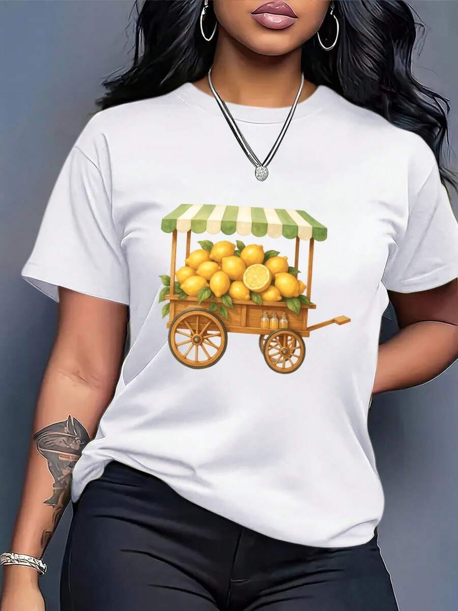 Talla - Camiseta Oversize para Mujer - Camiseta Holgada con Estampado de Coche de Limón, Transpirable para Uso Diario en Verano, Camiseta Suave para el Día a Día, Ropa Casual, Streetwear y Combinable - Tejido No Transparente, Estilo Holgado, Diseño Sencillo, Material Cómodo, Camiseta de Manga Corta, Para Entusiastas de - Camiseta Vintage de Estilo Urbano Unisex, de Algodón, Manga Corta y Cuello Redondo - Blanco - Ver 1