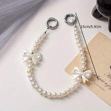 Nuevo accesorio de moda hecho a mano con cuentas, cristales de oro y perlas para teléfono, accesorio versátil - Blanco - Ver 7