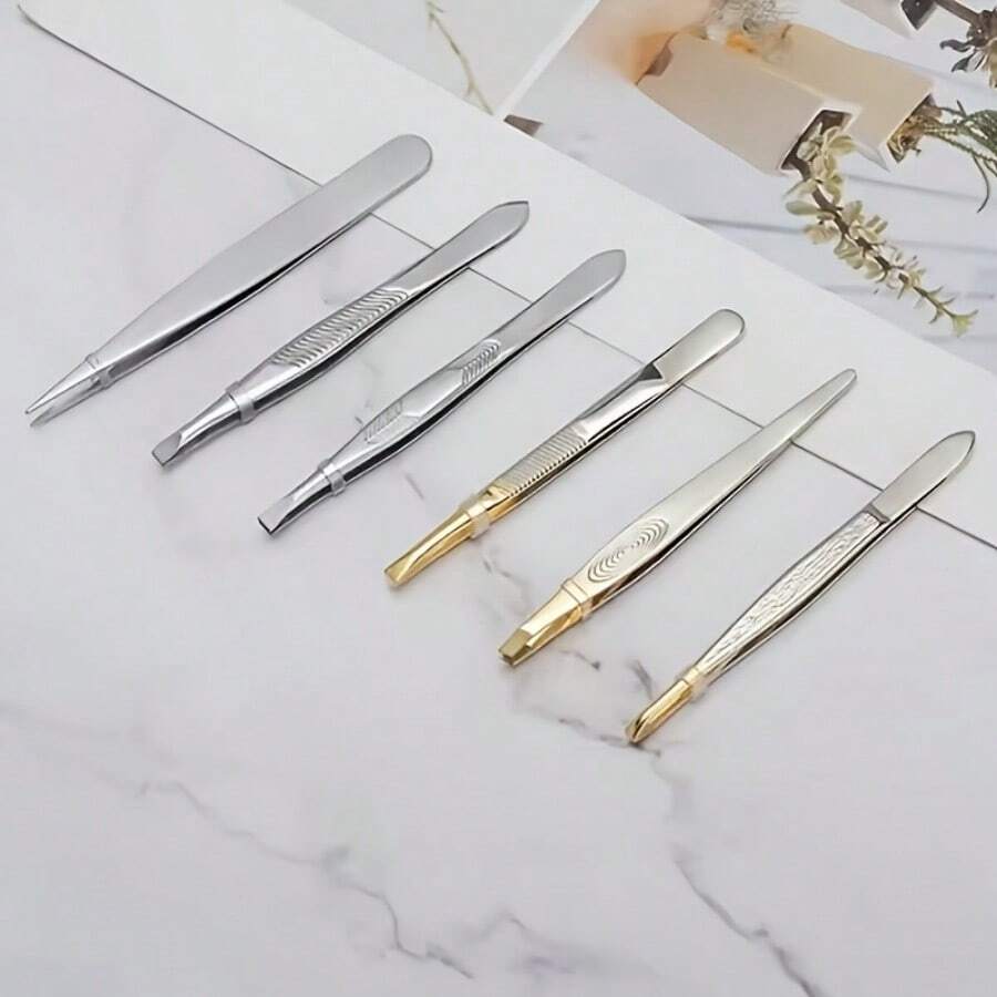 3pcs Reusable Eyebrow Tweezers Set, Stainless Steel Eyebrow Grooming Tools, Eyelash Curler And Eyebrow Tweezers, Makeup Tools - Multicolor - View 1