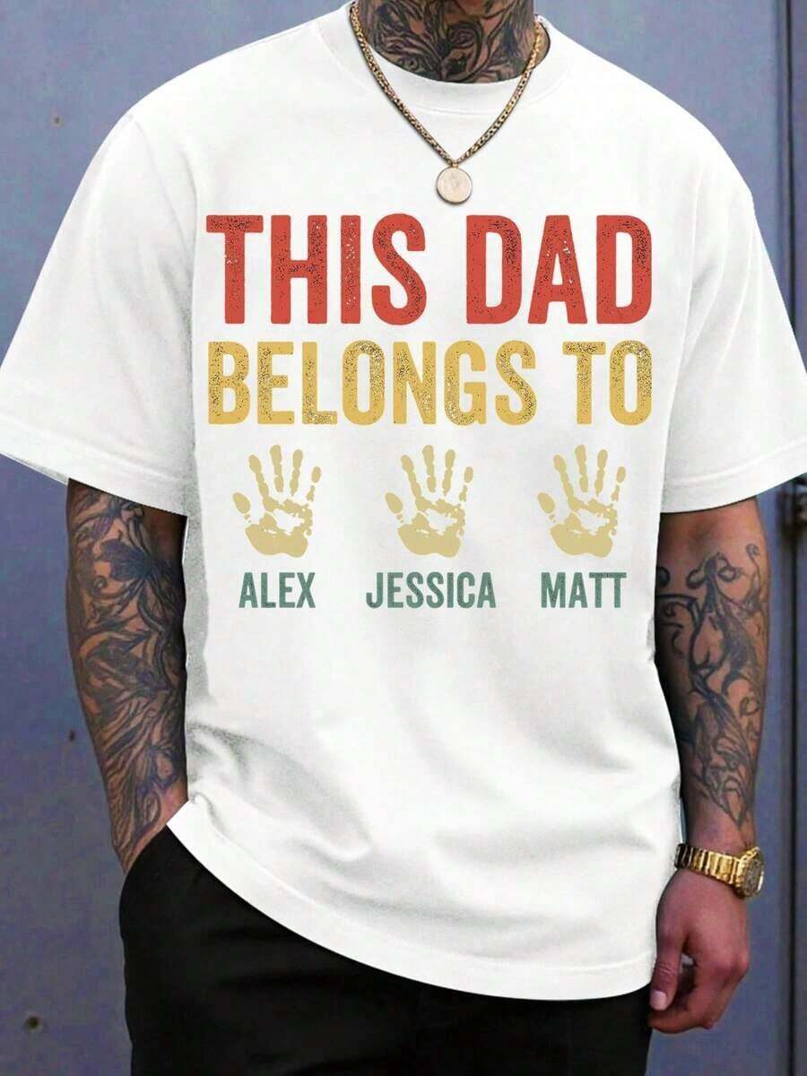 Este Papá Es De Mi Familia, Camiseta Personalizada Con Nombres De Niños Y Huellas De Manos, Regalo Para El Día Del Padre - Blanco - Ver 1