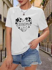 Women's Designer T-Shirt In Y2K Style With "Granny" And Heart Motifs And Floral Prints - Slim-Fit Short-Sleeve Top, Casual Summer Wear, Machine-Washable Stretch Fabric (Wrinkle-Resistant), Suitable For Casual Wear And Layering. NZCA - 白色 - 查看 5