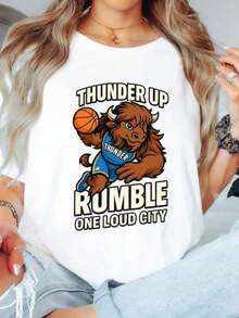 Camiseta para Adultos con Letras Grandes de los OKC Thunder Basketball - Blanco 9 - Ver 7