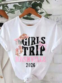 Playeras de mujer, nueva camiseta esencial de algodón para mujer, transpirable, ligera, de corte holgado, de manga corta, para viajes de chicas, camiseta para fiesta en Nashville, atuendo de fin de semana para mujeres, camiseta para vacaciones en grupo, blusas casuales para dama, camiseta colorida, ropa de mujer con motivos 2026. - Blanco - Ver 2
