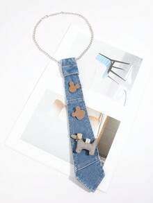 1pc Fashionable Unisex Casual Versatile Denim Style Detachable Faux Pearl Chain Teddy Bear Dog Decor Bolo Tie, Suitable For Daily Outing, Party, Date Outfit - Multicolor - View 10