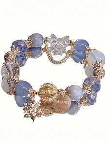 1pc Strawberry Quartz Bracelet, Pendant Charm Bracelet, Gift For Girlfriend/Best Friend - Blue - View 5