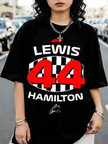 L-LewisS H-HamiltonS # Graphic Print T-Shirt Number 1 44 F-FormulaSS - Black - View 1