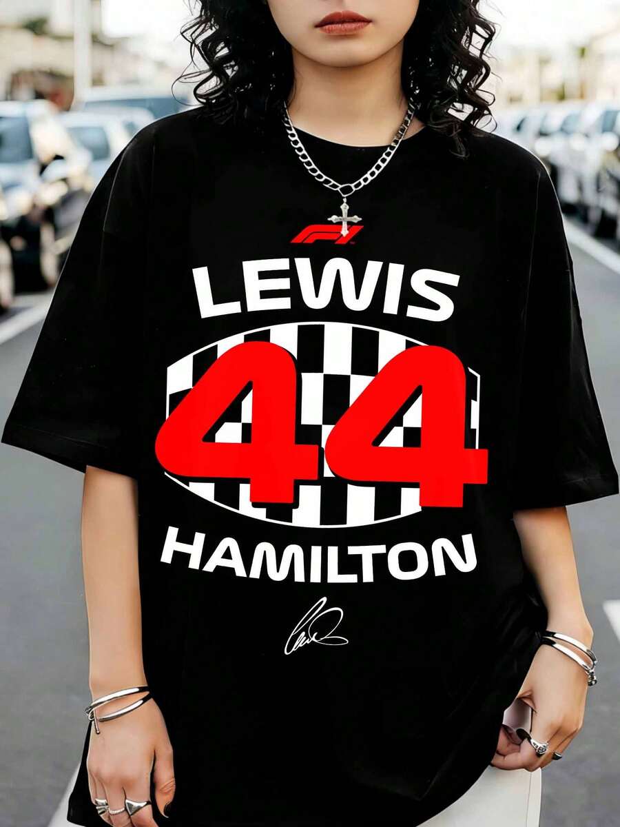 L-LewisS H-HamiltonS # Graphic Print T-Shirt Number 1 44 F-FormulaSS - Black - View 1