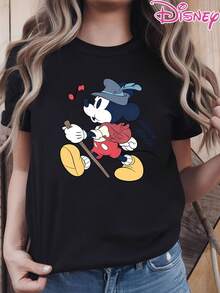 Disney Genuine Women'S Summer Clothing Mickey Mouse Wearing A Hat And Holding A Cane Cartoon Pattern Women'S T-Shirt Top Summer New Short Sleeve T-Shirt Women'S Casual Fashion Printed T-Shirt Women'S Elegant Women'S Clothing T-Shirt Women - màu đen - Xem 6