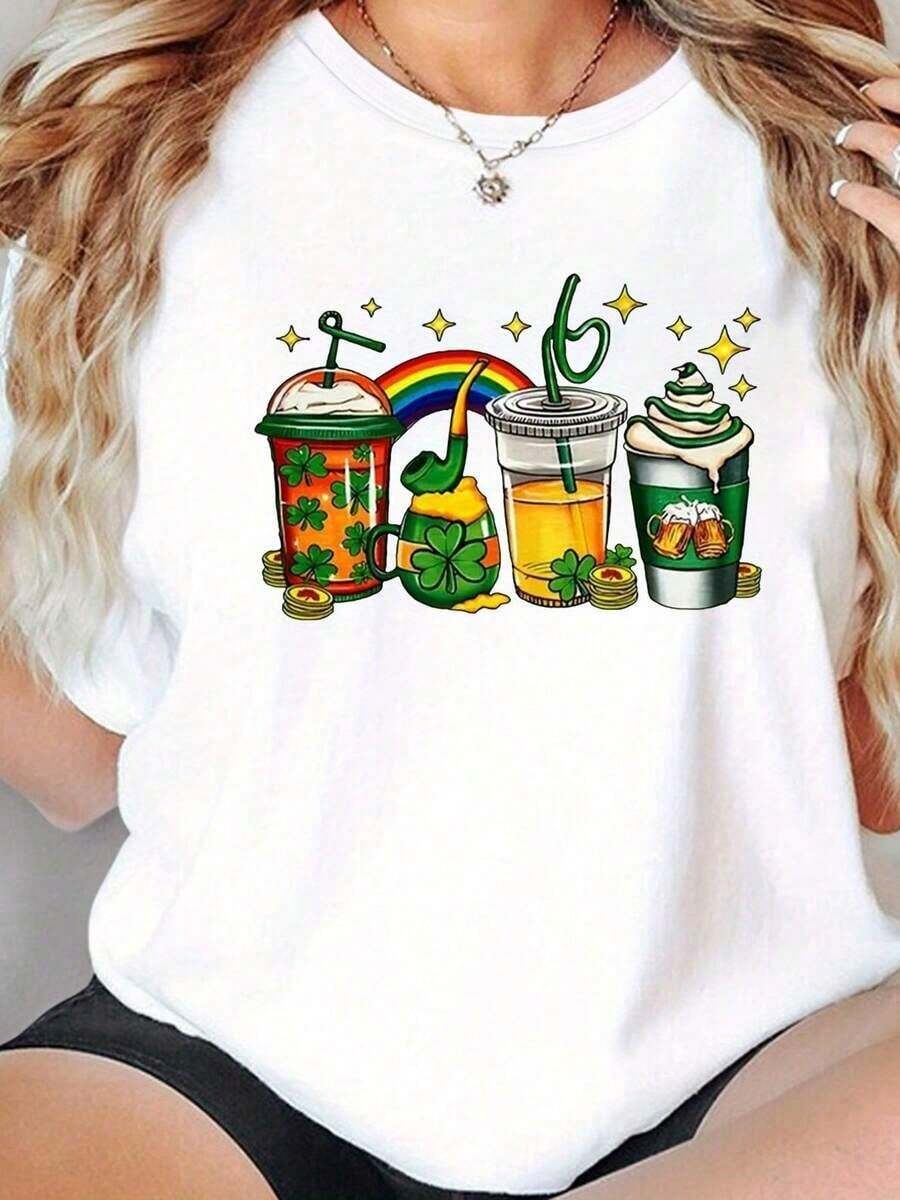 ComfortableTops frescos y de estilo vacacional para viajes a islas. Ropa elegante para mujer, de cuello redondo y manga corta, tops casuales y a la moda, adecuados para fiestas, regalos de v - Blanco - Ver 1