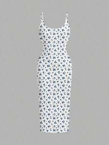 Vestido de tirantes ajustado con estampado floral minimalista y casual, adecuado para verano, vacaciones y playa - Multicolor 2 - Ver 6