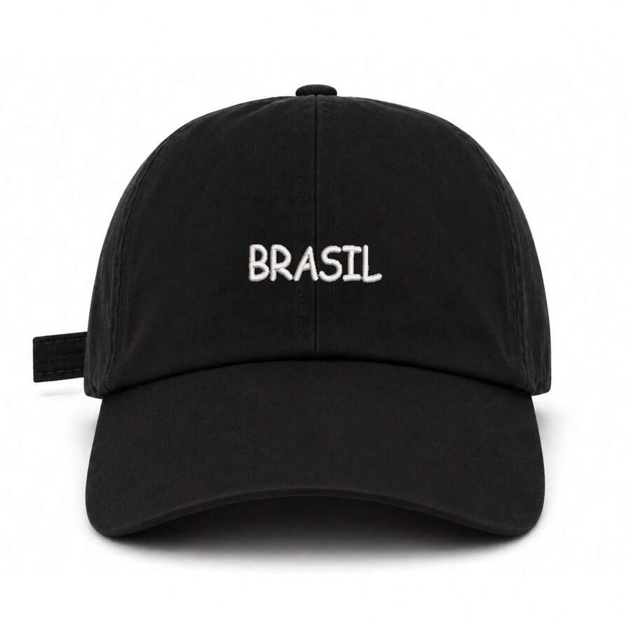 Unisex Dad Hat In 100% Cotton Twill With Curved Brim, Custom Made In Brazil - Black Embroidered White - View 1