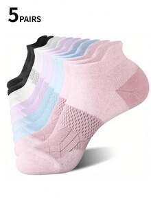 5 pares de calcetines finos y transpirables para hombre, para senderismo, fitness y running al aire libre. Calcetines deportivos invisibles con malla de color contrastante, adecuados para primavera y verano - Multicolor - Ver 2