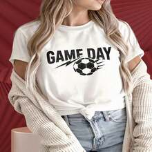 1 pieza playera   de fútbol para mujer, playera   deportiva con dise?o negro, dise? especialmente para aficionados al fútbol, playera   casual de verano, cómoda y transpirable. - Blanco - Ver 2