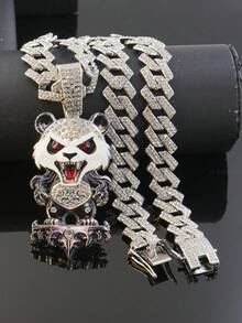 1pc Fully Rhinestoned Panda Animal Pendant Necklace, Fashionable Shiny Hip-Hop Style Accessory, Suitable For Daily Wear - Panda Pendant Necklace - View 20
