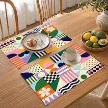1 pieza Mantel individual de lino con patrón colorido, tapete para desayuno, posavasos de café, base para tazón, accesorio de cocina, fácil de limpiar, apto para hogar, restaurante, decoración de comedor, regalo festivo, regalo para amigos, set multipieza - Multicolor - Ver 4