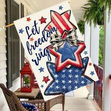 1pc Patriotic Freedom Wreath Flag, Double-Sided Watercolor Star Design In Red, White & Blue, Thick Polyester For Outdoor Yard Decor, Suitable For July 4th, Memorial Day, Veterans Day (Accessories Not Included) - Independence Day - View 3