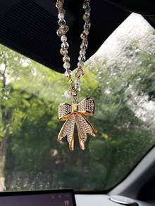 Creative Artificial Rhinestone Bow Pendant, Car Rearview Mirror Decorative Charm, Car Hanging Ornament, Car Interior Decor, Car Accessories For Women, Holiday Gift - Bow - View 1