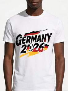 Camiseta Deportiva Ligera de Manga Corta con Cuello Redondo y Diseño Gráfico para Fanáticos del Fútbol de Alemania 2026 para Hombre - Negro - Ver 6