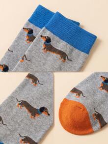 1 Pair Unisex Cute Dachshund Dog Pattern Mid-Calf Socks, Unique And Fun Dog Socks Suitable For All Seasons Daily Wear - Multicolor - View 5