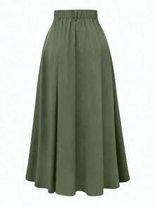 Falda de cintura alta con corte evasé para mujer EARO, con estilo de traje de moda, estilizadora, versátil, elegante, adecuada para la oficina, el hogar, el uso diario, citas nocturnas, otoño/invierno - Verde - Ver 4