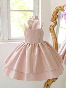 Young Girl Solid Color Halter Neck Pleated Casual Daily Dress Suitable For Party - Dusty Pink - View 5