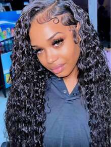 Uveous 42inch 250% Density 13x6 Deep Wave Lace Front Wigs Human Hair HD Full Lace Frontal Wigs Pre Plucked Bleached Knots Deep Curly Human Hair Wig Natural Color Wear And Go Glueless Lace Frontal Wigs With Baby Hair Pre Plucked Hairline Natural Color - Natural Black - 查看 2