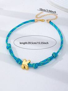 1 pieza Collar de cuerda trenzada de colores de dopamina con colgante de letra de burbuja - Collar de cuerda de colores de verano con inicial personalizada, regalo de amistad personalizable para mujeres - Multicolor - Ver 4