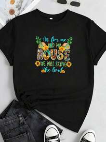 1 pieza Camiseta para mujer con frases sarcásticas "As For Me And My House", 180g, 100% algodón. - Blanco 1 - Ver 8