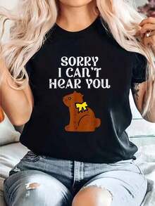 Round Neck Camiseta De Conejo De Pascua De Chocolate Lo Siento, No Puedo Oírte Para Hombres, Mujeres Y Niños, Camiseta Informal De Cuello Redondo De Manga Corta Cómoda Para Primavera Y Veran - Negro - Ver 6