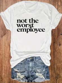 Camiseta de cuello redondo, suave y cómoda, con la etiqueta "No es el peor empleado". Camiseta de manga corta cómoda y versátil. - Blanco - Ver 1