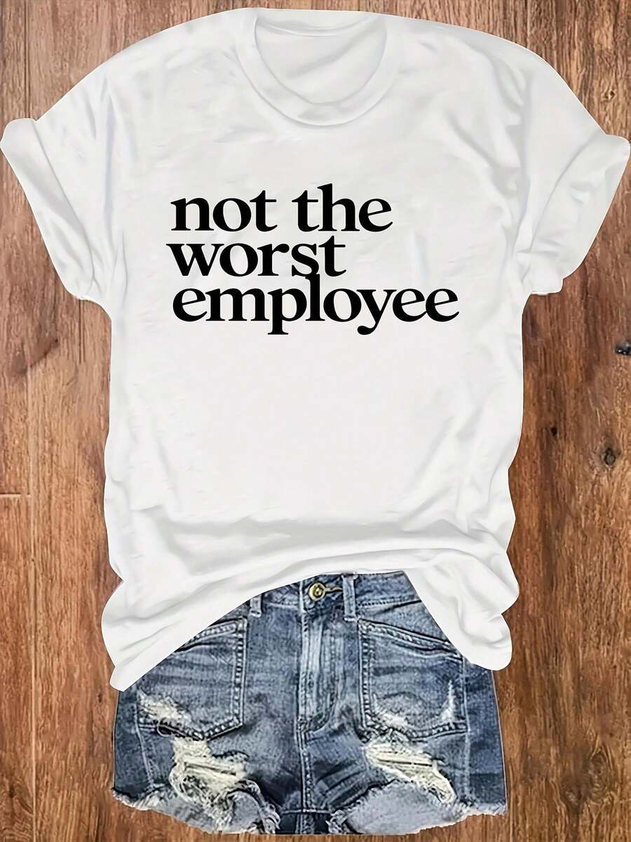 Camiseta de cuello redondo, suave y cómoda, con la etiqueta "No es el peor empleado". Camiseta de manga corta cómoda y versátil. - Blanco - Ver 1