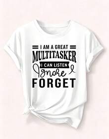 3 Artículo de moda: Camiseta casual de manga corta para mujer, con estampados como "Soy una excelente persona multitarea", "Dios aún está escribiendo tu historia" y "Su gracia es suficiente". Camiseta de mujer de manga corta con cuello redondo, de algodón puro, transpirable, estilo casual deportivo, ideal como regalo para las fiestas. Camiseta para mujer. - Blanco - Ver 2