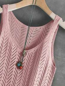 Chaleco sin mangas de punto calado y de unicolor, transpirable y versátil para mujeres.Adecuado para deportes, fitness, uso diario, vacaciones de verano, casual, unisex, suave y cómodo para todas las estaciones - Rosa - Ver 4